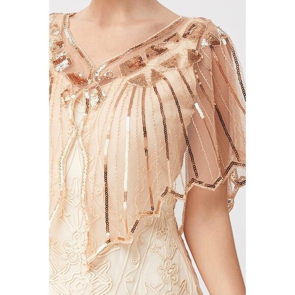 Babeyond 1920s Shawl Wraps Beaded Evening Cape Bridal Shawl Cover Up (Rose Gold) - Picture 3 of 6